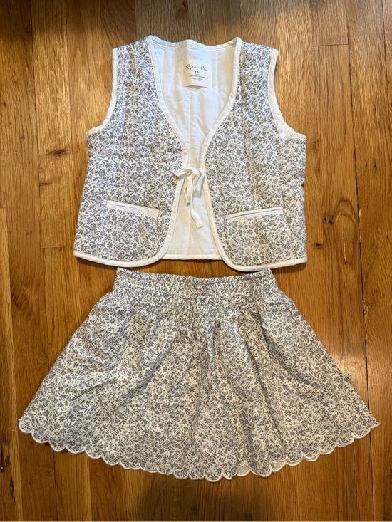 Rylee + Cru Other - Rylee + Cru Cream Vest & Blue Floral Skirt Set